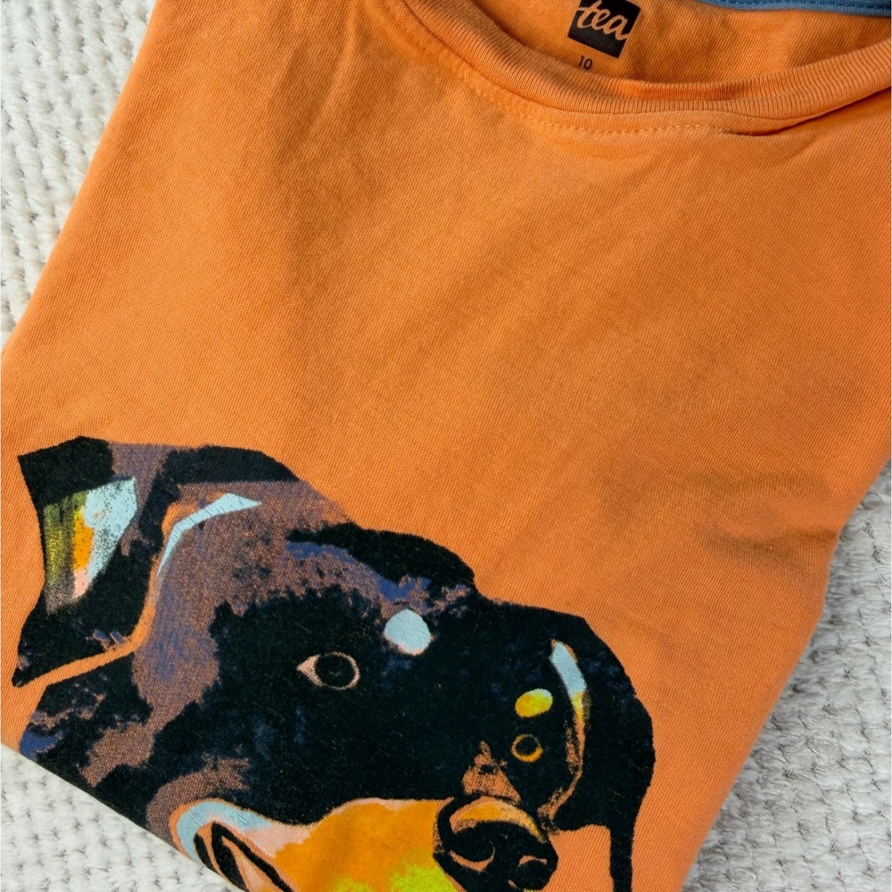 Tea Collection Kids Orange Rottweiler Dog Graphic Long Sleeve Cotton Tee Size 10